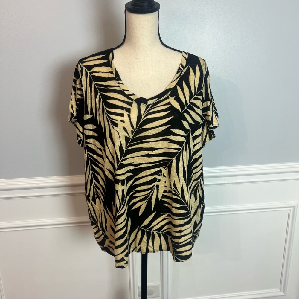 Nicole Miller 100% Linen Women's Short Sleeve Blouse Size XL